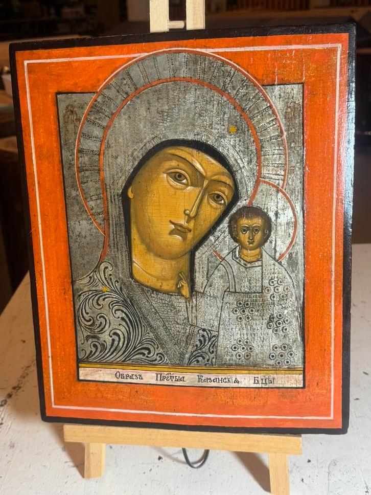 antiek Russisch-orthodox icoon. Moeder Gods van Kazan, Antiek en Kunst, Antiek | Religieuze voorwerpen, Ophalen of Verzenden