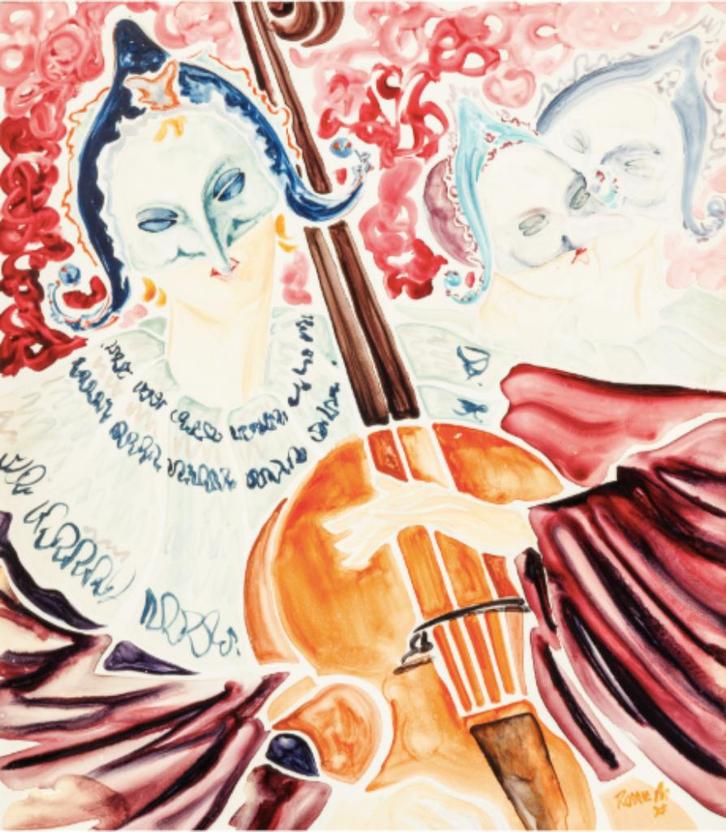 Marcel Rossie (1945-1986): Commedia del Arte 1995 (87x97cm), Antiek en Kunst, Kunst | Schilderijen | Klassiek, Ophalen of Verzenden