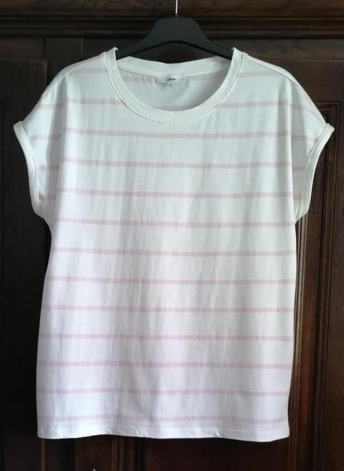 Witte T-shirt met roze strepen, L, Kleding | Dames, T-shirts, Nieuw, Roze, Ophalen of Verzenden