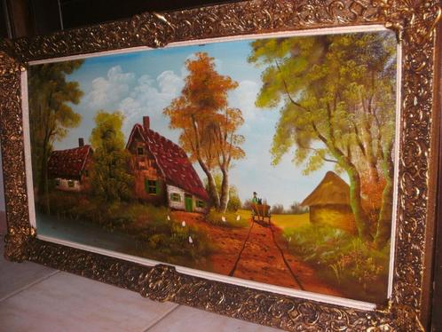 *Grote prachtige gesigneerde schilderij met zéér mooie kader, Antiek en Kunst, Kunst | Schilderijen | Klassiek, Ophalen of Verzenden
