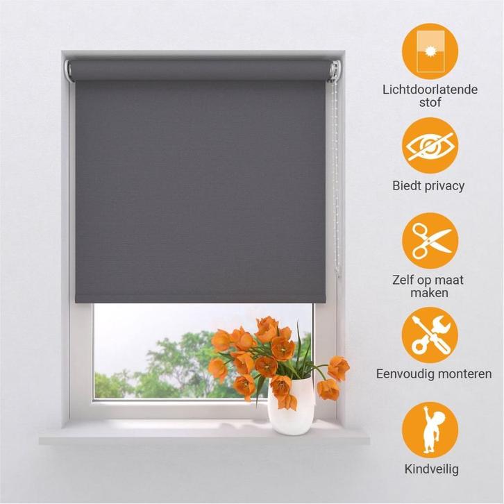 Rolgordijn Lichtdoorlatend - Grijs - 140x190cm, Huis en Inrichting, Stoffering | Gordijnen en Lamellen, Nieuw, 150 tot 200 cm