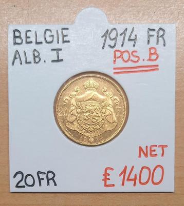 20FR  1914 FR   POS.B   ALBERT I   BELGIE   ZEER RAAR € 1400 beschikbaar voor biedingen