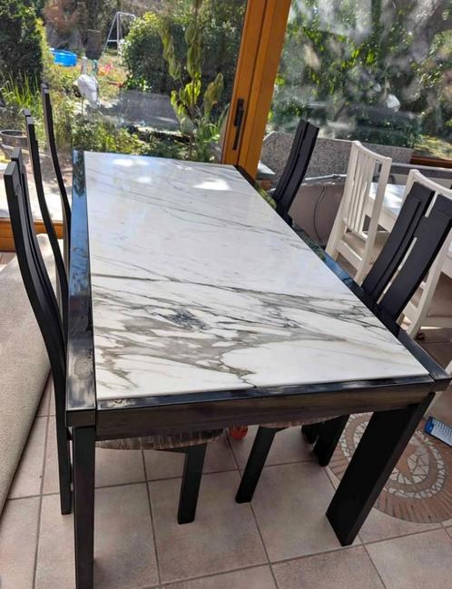 Marmeren eettafel 6 tot 12 personen + 6 stoelen, Huis en Inrichting, Tafels | Eettafels, Gebruikt, 50 tot 100 cm, 150 tot 200 cm