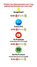 Spotify, YouTube en Meer Goedkoop Abbonementen, Ophalen of Verzenden