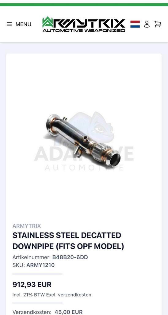 Armytrix decat downpipe voor BMW B48 motor, Auto diversen, Tuning en Styling, Ophalen