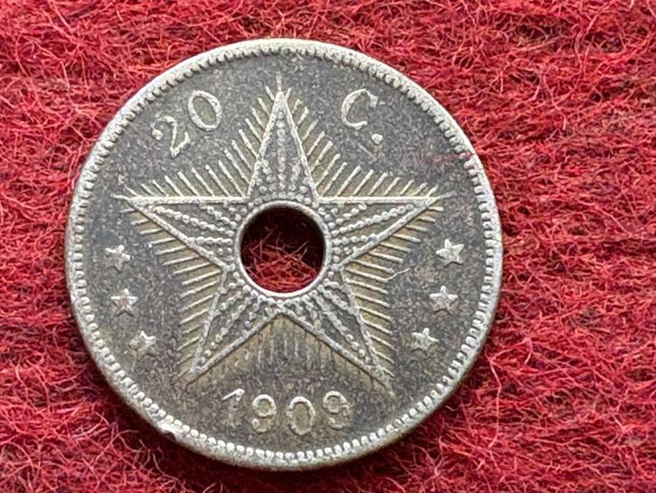 Belgisch Congo - 20 centiem 1909 (#009#), Postzegels en Munten, Munten | Afrika, Losse munt, Ophalen of Verzenden