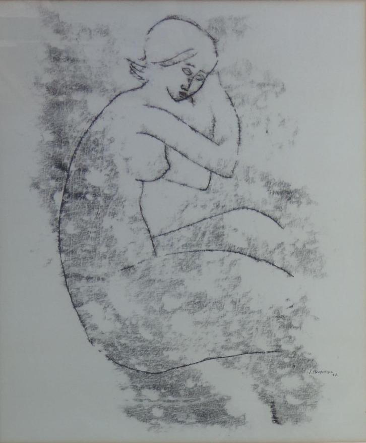 JAN HOOGSTEYNS / ZITTEND NAAKT / ORIGINEEL WERK / 81x71cm, Antiek en Kunst, Kunst | Schilderijen | Modern, Ophalen