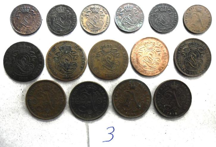Kavel van 1 cent en 2 verschillende centimes (kavel 3), Postzegels en Munten, Munten | België, Losse munt, Overig, Verzenden