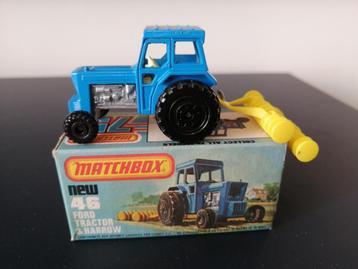 Lesney Matchbox Superfast #46 Ford Tractor & Harrow in doos beschikbaar voor biedingen
