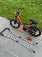 BTWIN kinderfiets 14 inch + zijwieltjes + duwstang, Ophalen, Zijwieltjes, Gebruikt, B-Twin