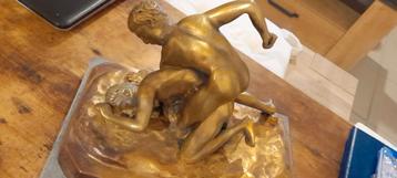 Schitterend gouden bronzen bord Rodin (the wrestlers) beschikbaar voor biedingen