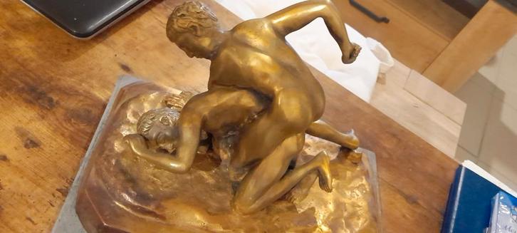 Schitterend gouden bronzen bord Rodin (the wrestlers), Antiek en Kunst, Antiek | Brons en Koper, Brons