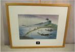 Mooi Geschilderd Aquarel 'Aziatische Bootjes' - gesigneerd, Antiek en Kunst, Ophalen of Verzenden