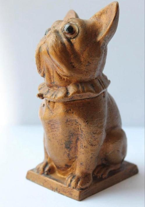 Franse bulldog spaarpot beeld, metaal , Art Deco, Antiek en Kunst, Kunst | Beelden en Houtsnijwerken, Ophalen of Verzenden