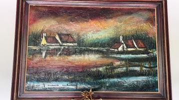 Tessely schilderij - landschap met boerderijen beschikbaar voor biedingen