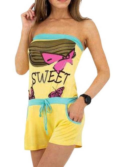 Playsuit offshoulder glitter geel XL, Kleding | Dames, Jumpsuits, Nieuw, Maat 46/48 (XL) of groter, Geel, Verzenden