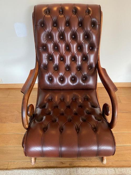 Fauteuil Chesterfield, Maison & Meubles, Fauteuils, Utilisé, Bois, Cuir, 50 à 75 cm, 75 à 100 cm, Enlèvement