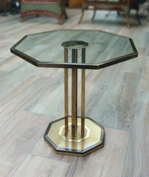 Petite table basse octogonale laiton et verre - années '70, Antiquités & Art, Antiquités | Meubles | Tables, Enlèvement
