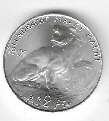 Belgique : 2 francs 1901 VL en argent (ÉPREUVE) + BATAILLE D, Monnaie en vrac, Argent, Argent, Envoi