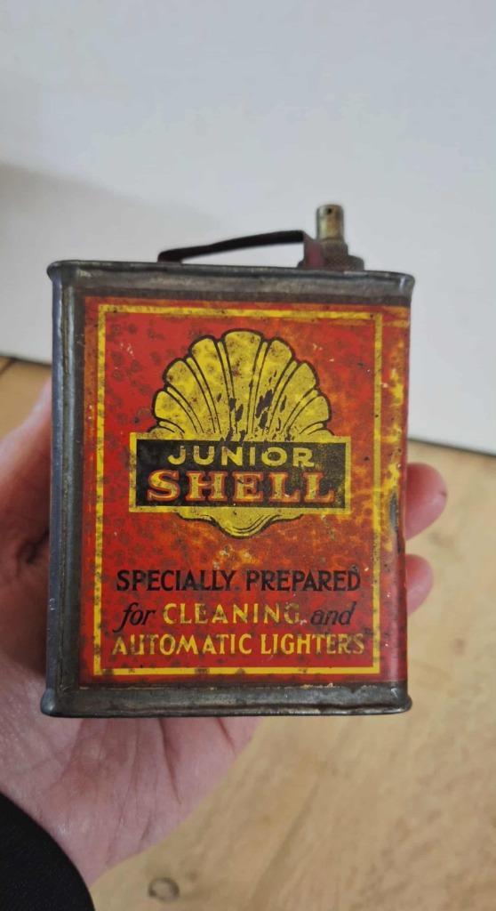Zeldzaam Junior Shell blik, blikje uit de 30'r jaren., Verzamelen, Merken en Reclamevoorwerpen, Gebruikt, Verpakking, Ophalen of Verzenden