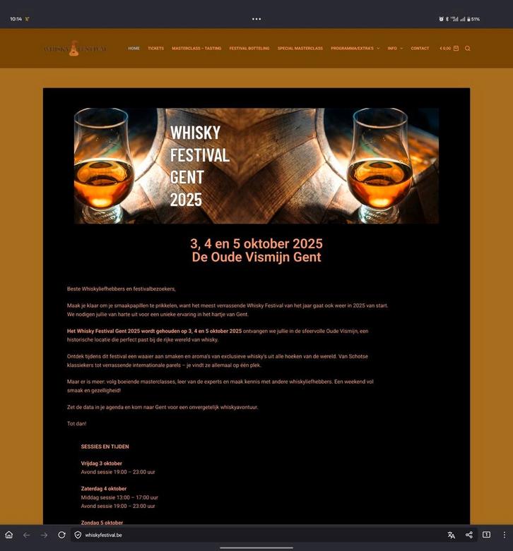 Whiskyfestival Gent 3 september 19:00 x2, Tickets en Kaartjes, Overige Tickets en Kaartjes, Twee personen