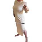 Stretchy beige jurk met split XXL, Kleding | Dames, Grote Maten, Verzenden, Zo goed als nieuw, Beige, Jurk