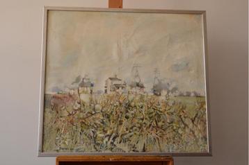 Olieverfschilderij van D. Wilmer: Landschap, 1971' beschikbaar voor biedingen