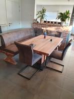 Hoekbank met tafel en 2 stoelen, Ophalen, Zo goed als nieuw, Leer