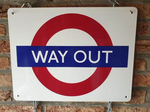 Groot Emaille bord London Underground Way Out, Verzamelen, Merken en Reclamevoorwerpen, Gebruikt, Reclamebord, Ophalen of Verzenden