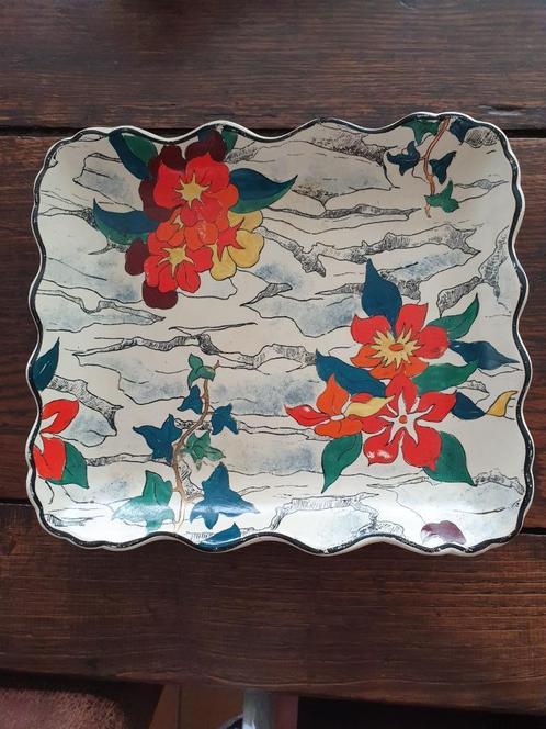 Vintage Longwy schotel-handgeschilderd-Frankrijk-Antibes, Antiek en Kunst, Antiek | Keramiek en Aardewerk, Ophalen of Verzenden