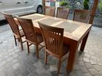Ensemble salle à manger en teck massif (Table + 6 chaises), Ophalen, Zo goed als nieuw, Teakhout