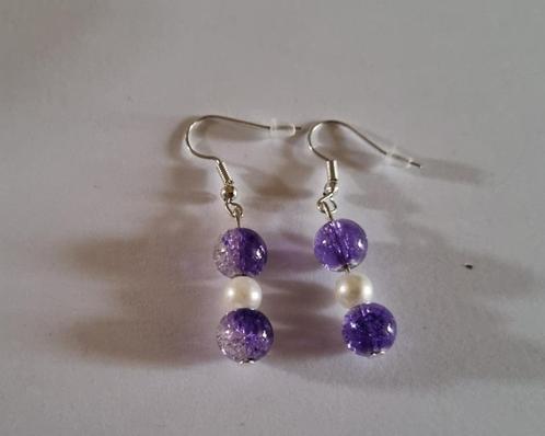 Boucles d'oreilles “Lavande Givrée”, Handtassen en Accessoires, Oorbellen, Nieuw, Hangers, Zilver, Paars, Ophalen of Verzenden