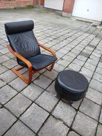 fauteuil Poäng Ikea + repose pied cuir noir, Moins de 75 cm, Enlèvement, Utilisé, 50 à 75 cm