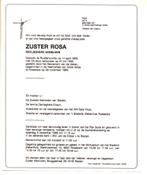 Doodsbrief Zuster Rosa Devlieghere Ruddervoorde Roeselare 88, Rouwkaart, Verzenden
