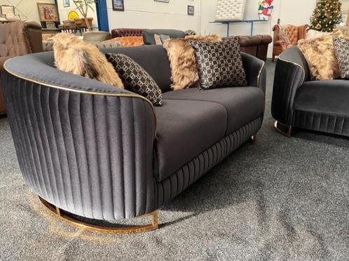 Chesterfield Set 3+2 Zits Zwart Velvet Stof, Antiek en Kunst, Antiek | Meubels | Stoelen en Sofa's, Ophalen