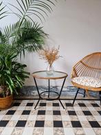 Vintage rotan glazen bijzettafeltje | salontafeltje, Verre, 50 à 100 cm, Enlèvement, Utilisé