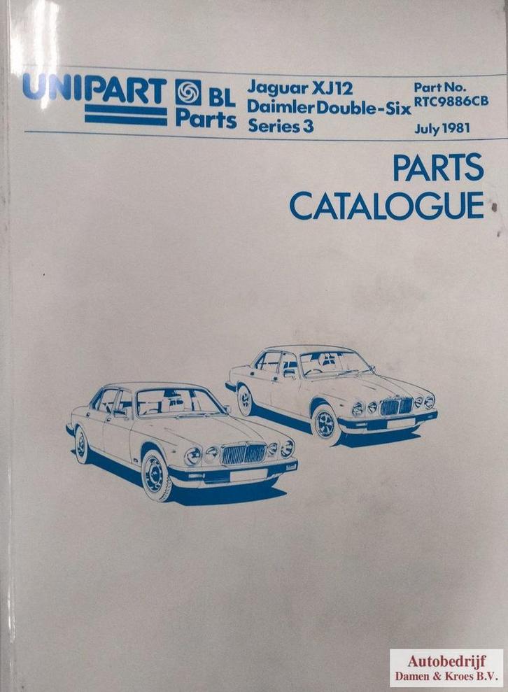 Parts Catalogue Jaguar XJ12, Daimler Double-Six series 3 RTC, Auto diversen, Handleidingen en Instructieboekjes, Ophalen of Verzenden