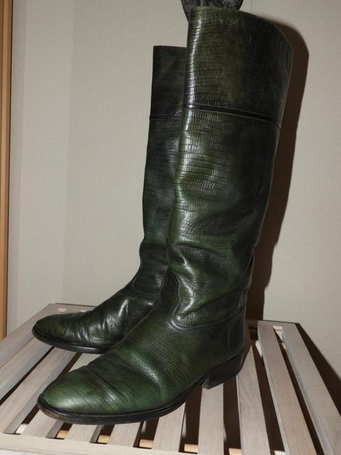 POLLINI lederen laarzen - donker groene kleur - mt 42, Kleding | Dames, Schoenen, Gedragen, Hoge laarzen, Groen, Ophalen of Verzenden