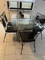 Glazen eettafel met 6 stoelen, Huis en Inrichting, Tafels | Eettafels, Ophalen, 100 tot 150 cm, Vijf personen of meer, 150 tot 200 cm