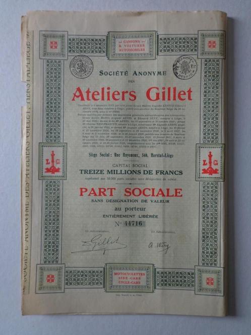 action Ateliers Gillet depuis 1928, Timbres & Monnaies, Actions & Titres, Action, 1920 à 1950, Enlèvement ou Envoi