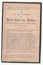 Décès Maria MATHIEU Ahin Statte 1896 Enfant 4 ans et 4 mois, Collections, Envoi, Image pieuse
