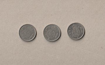 Spanje : 3 (gebruikte) munten van 5 pesetas (1982-1983-1984) beschikbaar voor biedingen