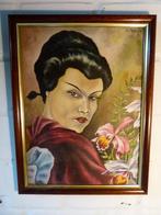 vintage portret schilderij Geisha Japan 50er, Antiek en Kunst, Ophalen