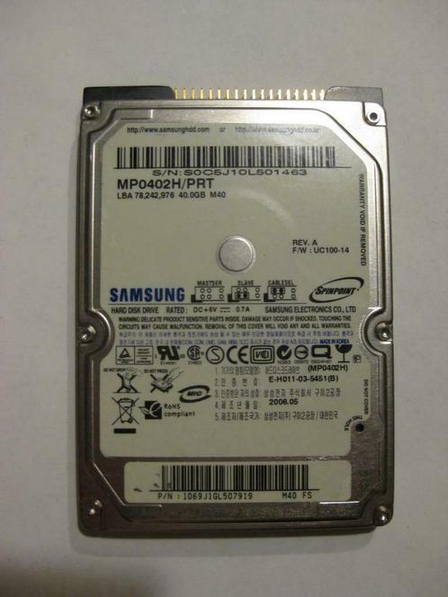 Samsung 40GB 5400rpm 2,5" IDE laptop harddisk nieuw, Informatique & Logiciels, Disques durs, Comme neuf, Laptop, Interne, IDE