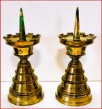 Massief bronzen Kandelaars met 9 kantelen., Antiek en Kunst, Ophalen of Verzenden, Koper of Brons