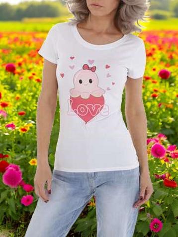 T-shirt strak getailleerd wit octopus love XL beschikbaar voor biedingen