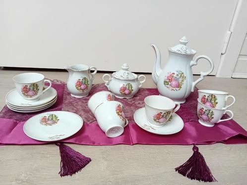 Volledig 15-delig koffieservies in porselein, Antiek en Kunst, Antiek | Servies compleet, Ophalen