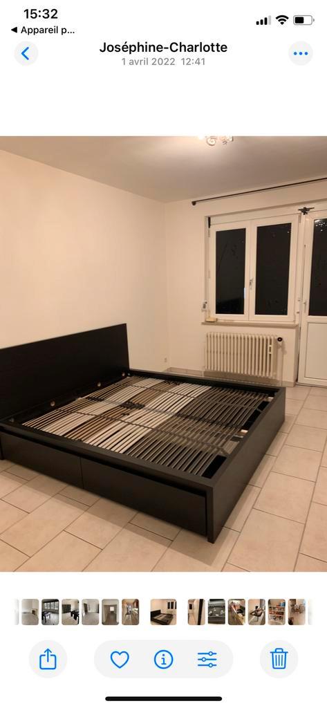 Bedframe + boxspring + matras, Huis en Inrichting, Slaapkamer | Bedden, Zo goed als nieuw, Twijfelaar, 180 cm, 200 cm, Hout, Zwart
