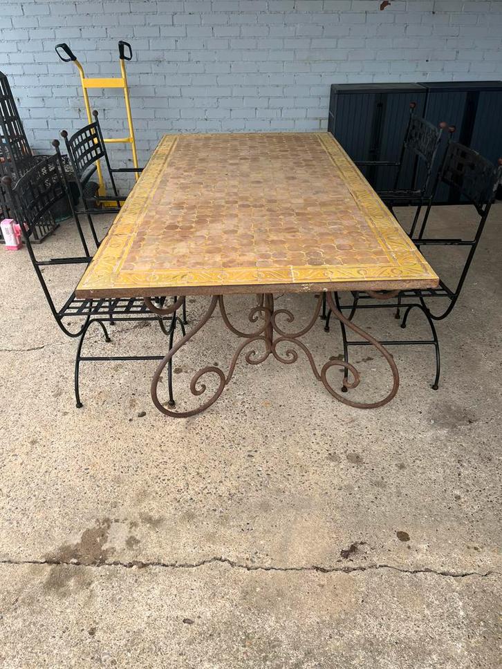 Gezellige mozaïek tuinset – tafel + 4 stoelen, Tuin en Terras, Tuintafels, Gebruikt, Rechthoekig, Metaal, Ophalen