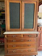 Antiek massief houten dressoir met marmeren blad, Ophalen, Gebruikt, 150 tot 200 cm, Met deur(en)
